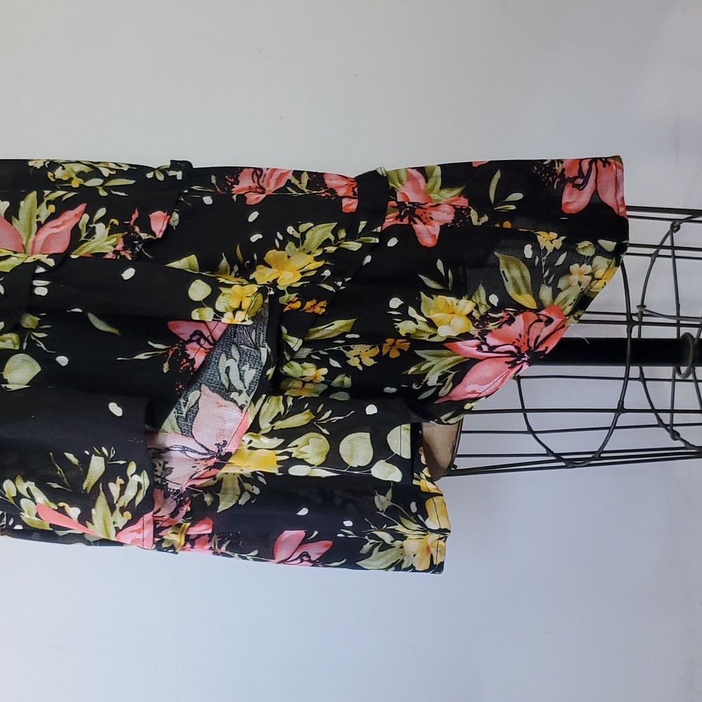 Rachel Zoe Size L Tunic Black Chiffon Floral Swing Cover-up Long Sleeve Spring - Picture 6 of 16